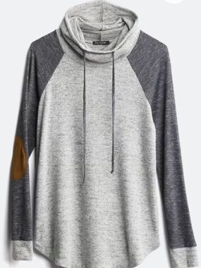 Pink Clover Gray & Dark Gray Raglan Cowl-Neck Sweatshirt with Tan Elbow Patches